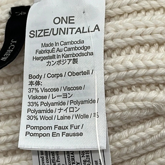 J. Crew Wool Blend Ribbed Pom Pom Beanie in Ivory - NEW - One Size - Picture 5 of 8